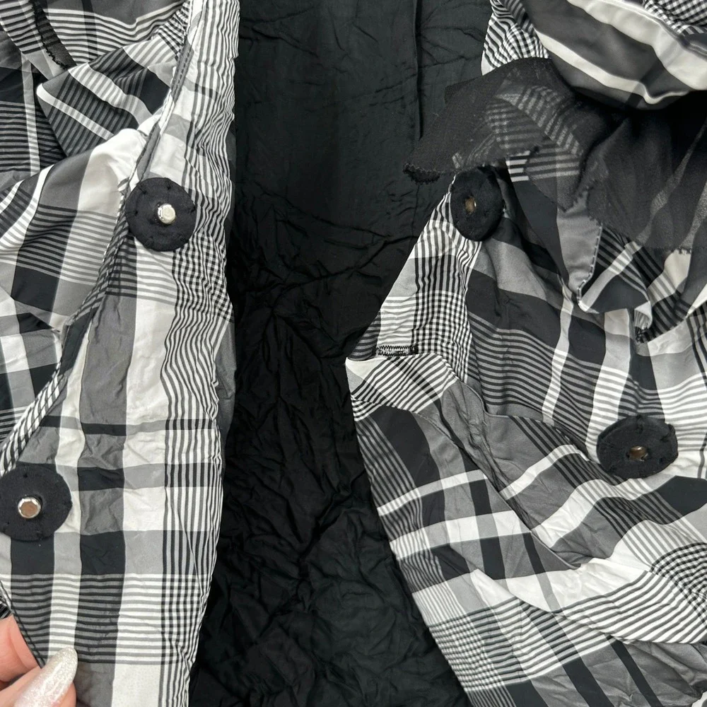 Alberto Makali Women's‎ Size 2 Black White Plaid Ruffle Blazer Jacket Snap Front